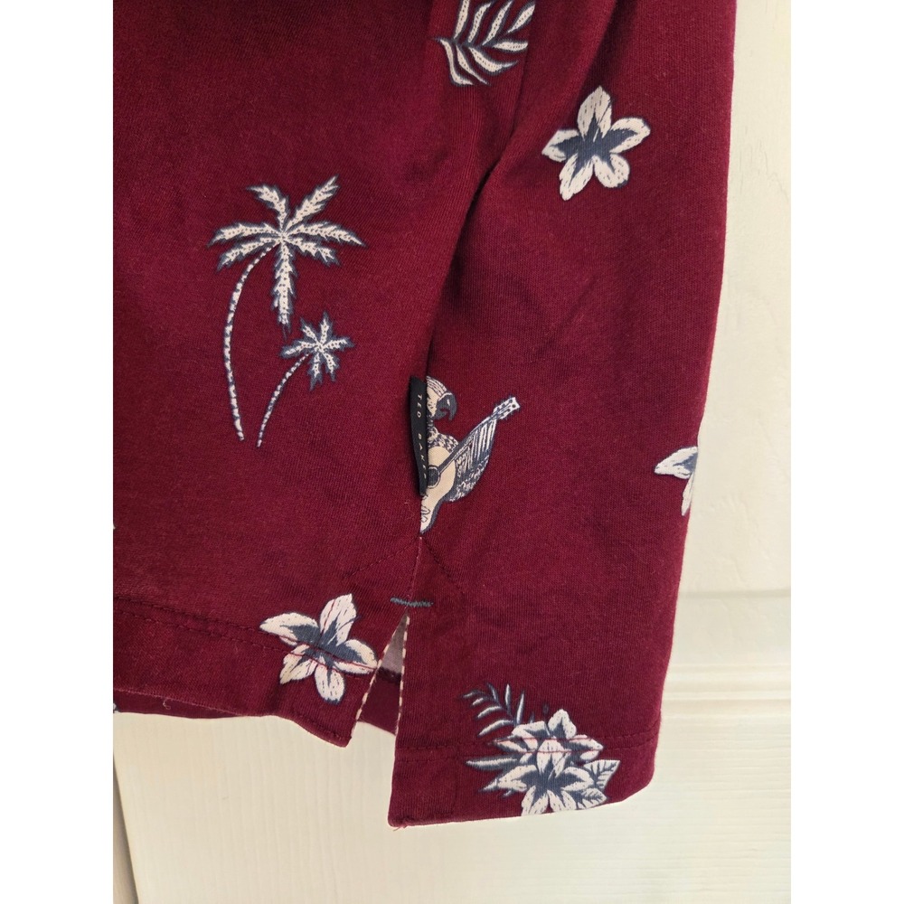 Ted Baker Polo Shirt Tropical Parrot Palm Mens 5 XL Burgundy - Picture 3 of 6